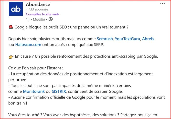 Google lutte contre le scraping de ses données